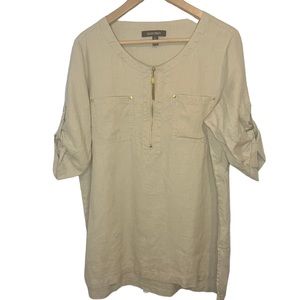 Ellen Tracy 100% linen 3/4 length sleeve top size Large
